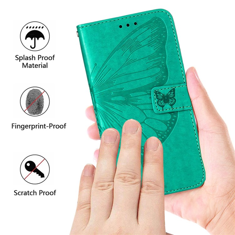 YB Imprinting Flower Series-4 Leather Phone Case for Oppo K10 Pro 5G, Butterfly Flower Imprinted Shell - Green-6