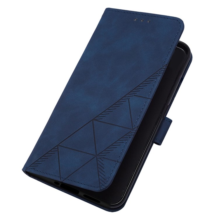 YB Imprinting Series-2 for Oppo K10 Pro 5G Phone Case Business Style Imprinted Lines Phone Protector with Shoulder Strap, PU Leather Stand Wallet Cover - Sapphire-5