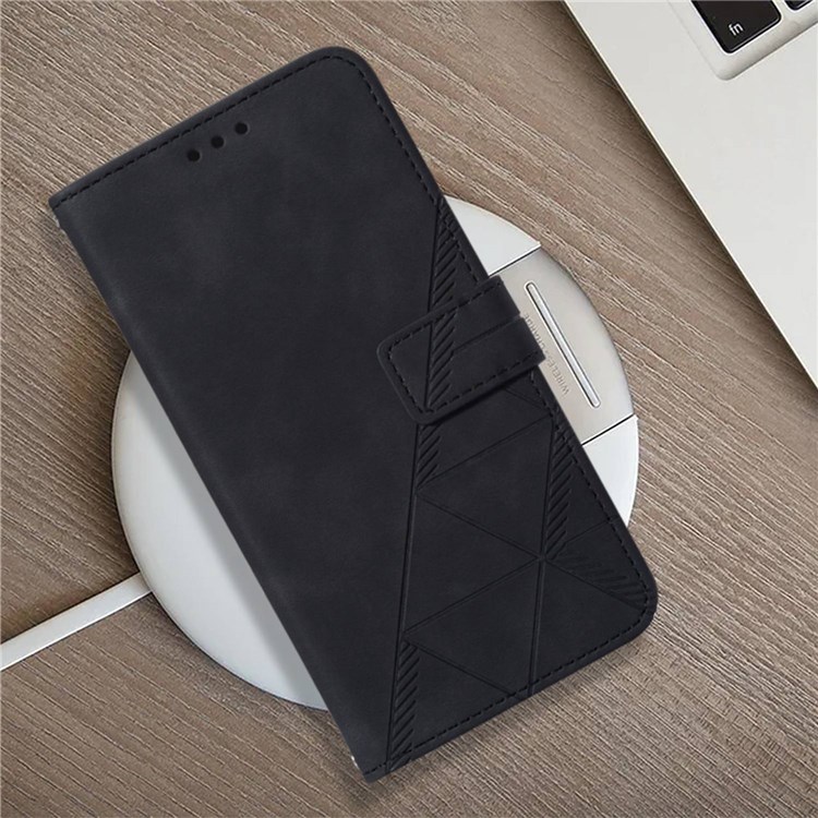 For Oppo K10 Pro 5G YB Imprinting Series-1 Wallet Case PU Leather Lines Imprinted Stand Magnetic Flip Cover with Hand Strap - Black-6