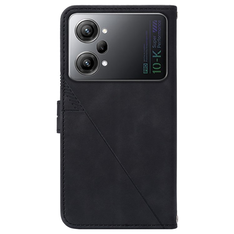 For Oppo K10 Pro 5G YB Imprinting Series-1 Wallet Case PU Leather Lines Imprinted Stand Magnetic Flip Cover with Hand Strap - Black-9