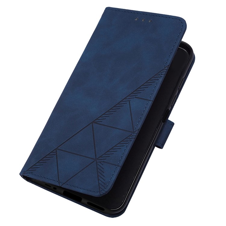 For Motorola Moto E32 4G / Moto E32s 4G YB Imprinting Series-2 PU Leather Wallet Case Stand Feature Imprinted Lines Folio Flip Cover with Shoulder Strap - Sapphire-5