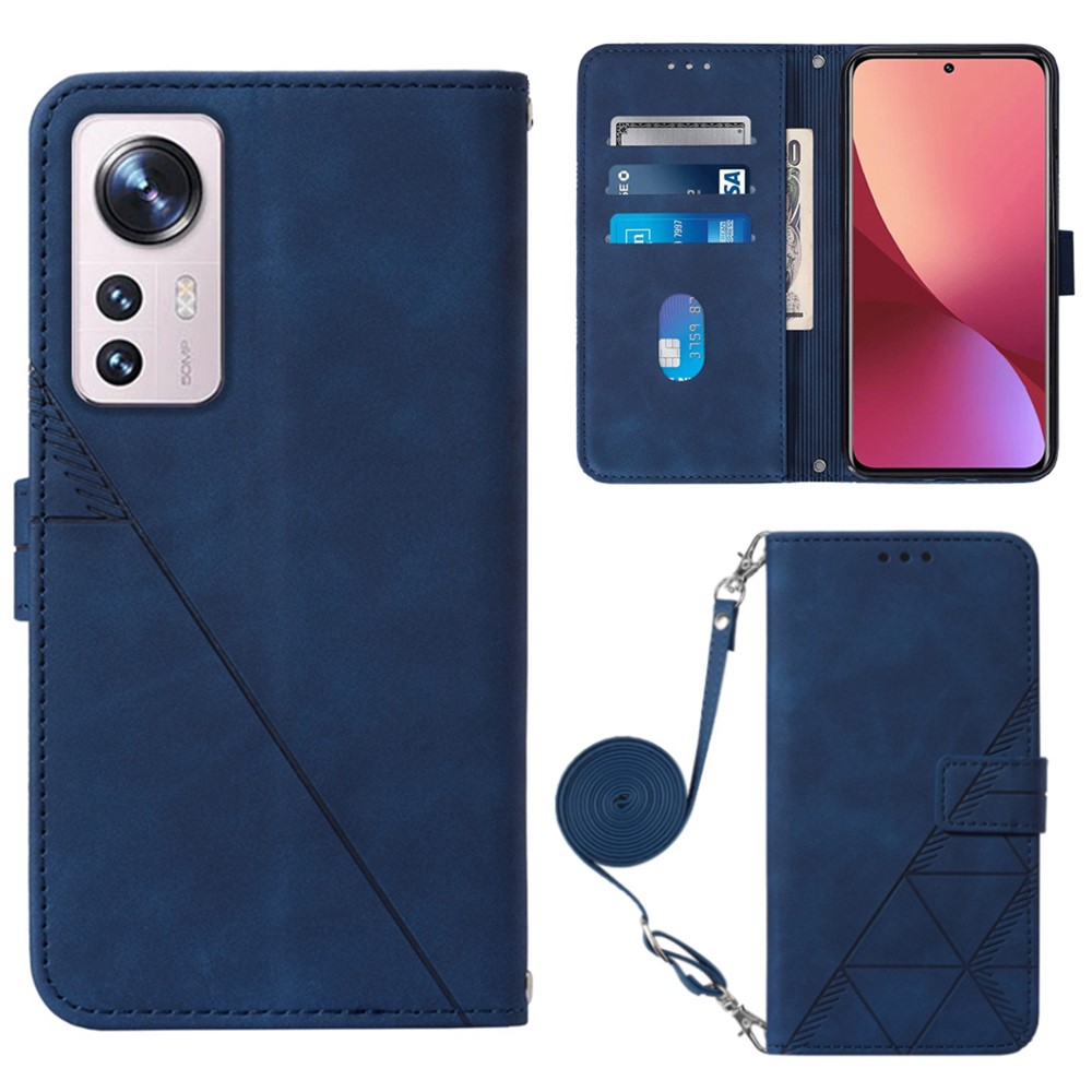Business Style Phone Case for Xiaomi 12 Lite 5G YB Imprinting Series-2 Imprinted Lines Anti-Drop PU Leather Stand Cover with Shoulder Strap / Wallet - Sapphire-1