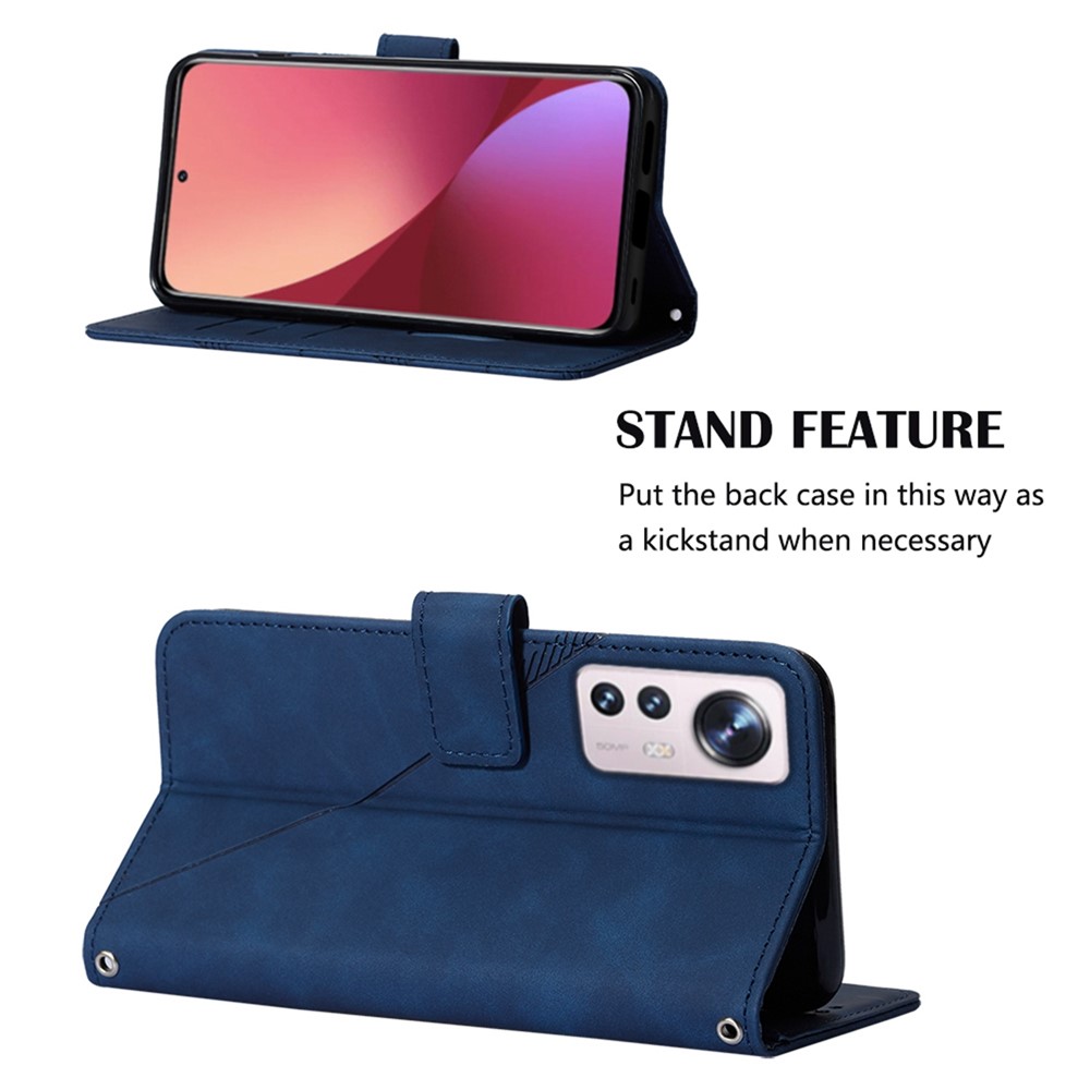 Business Style Phone Case for Xiaomi 12 Lite 5G YB Imprinting Series-2 Imprinted Lines Anti-Drop PU Leather Stand Cover with Shoulder Strap / Wallet - Sapphire-3