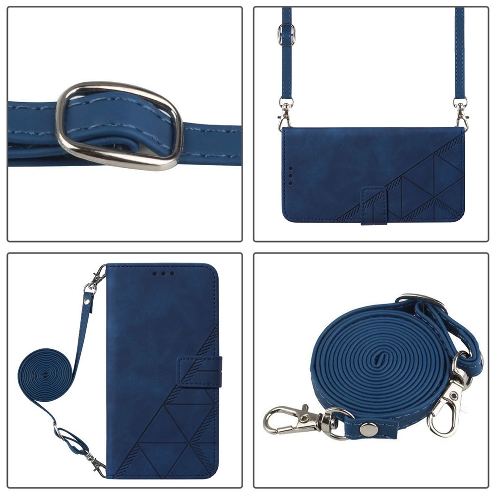 Business Style Phone Case for Xiaomi 12 Lite 5G YB Imprinting Series-2 Imprinted Lines Anti-Drop PU Leather Stand Cover with Shoulder Strap / Wallet - Sapphire-8