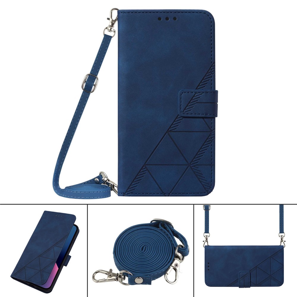 Business Style Phone Case for Xiaomi 12 Lite 5G YB Imprinting Series-2 Imprinted Lines Anti-Drop PU Leather Stand Cover with Shoulder Strap / Wallet - Sapphire-9