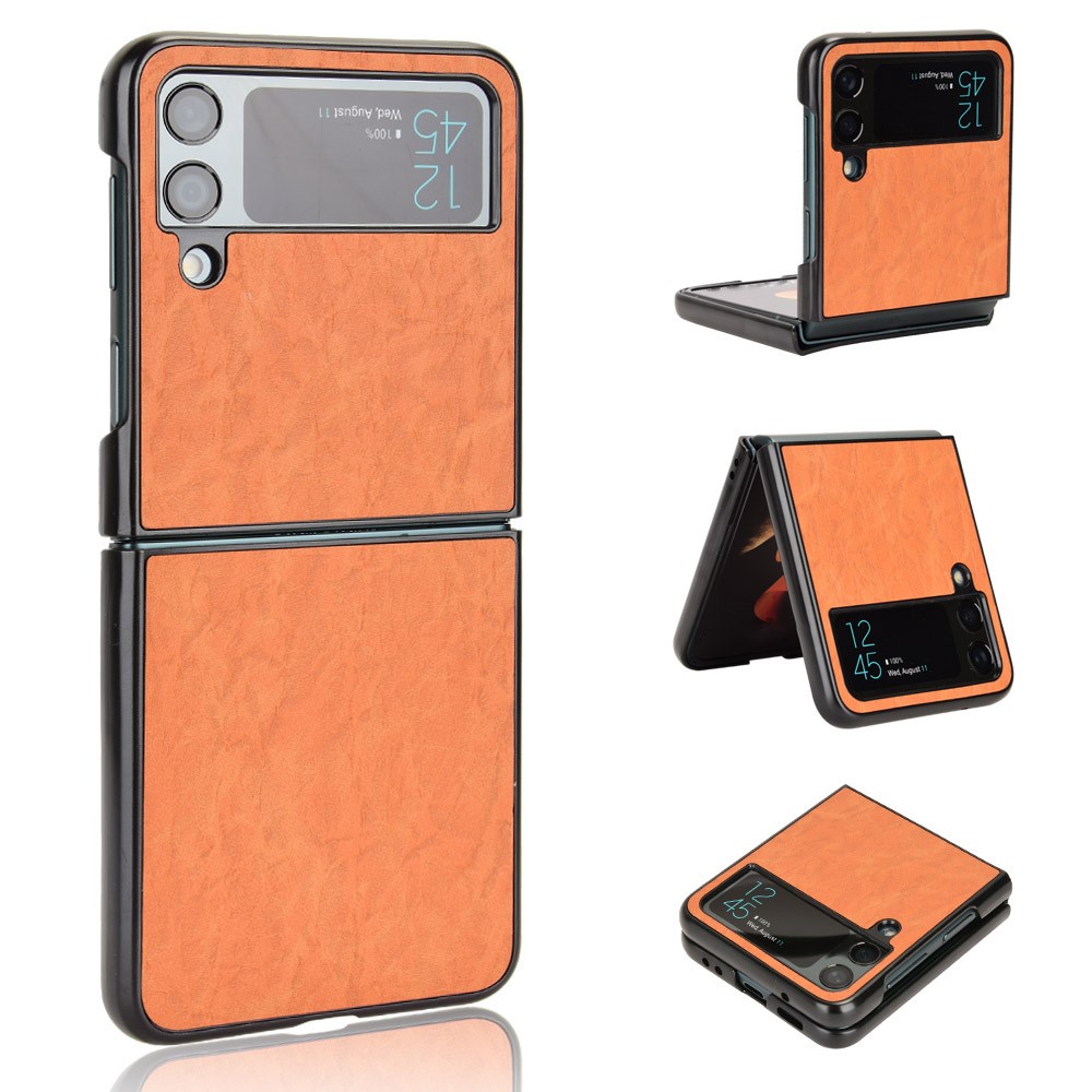 For Samsung Galaxy Z Flip4 5G Anti-scratch Phone Case Anti-fall Textured PU Leather Coated PC Cell Phone Cover - Brown-1