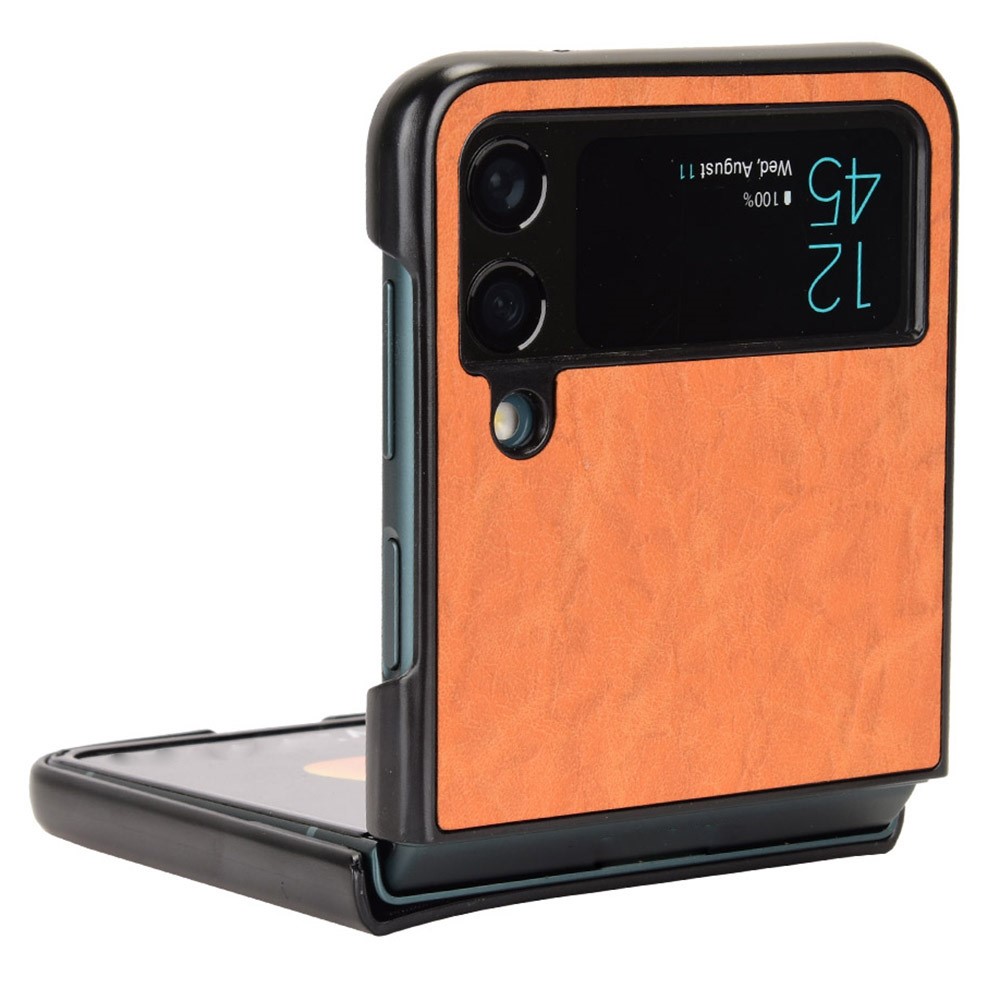 For Samsung Galaxy Z Flip4 5G Anti-scratch Phone Case Anti-fall Textured PU Leather Coated PC Cell Phone Cover - Brown-2