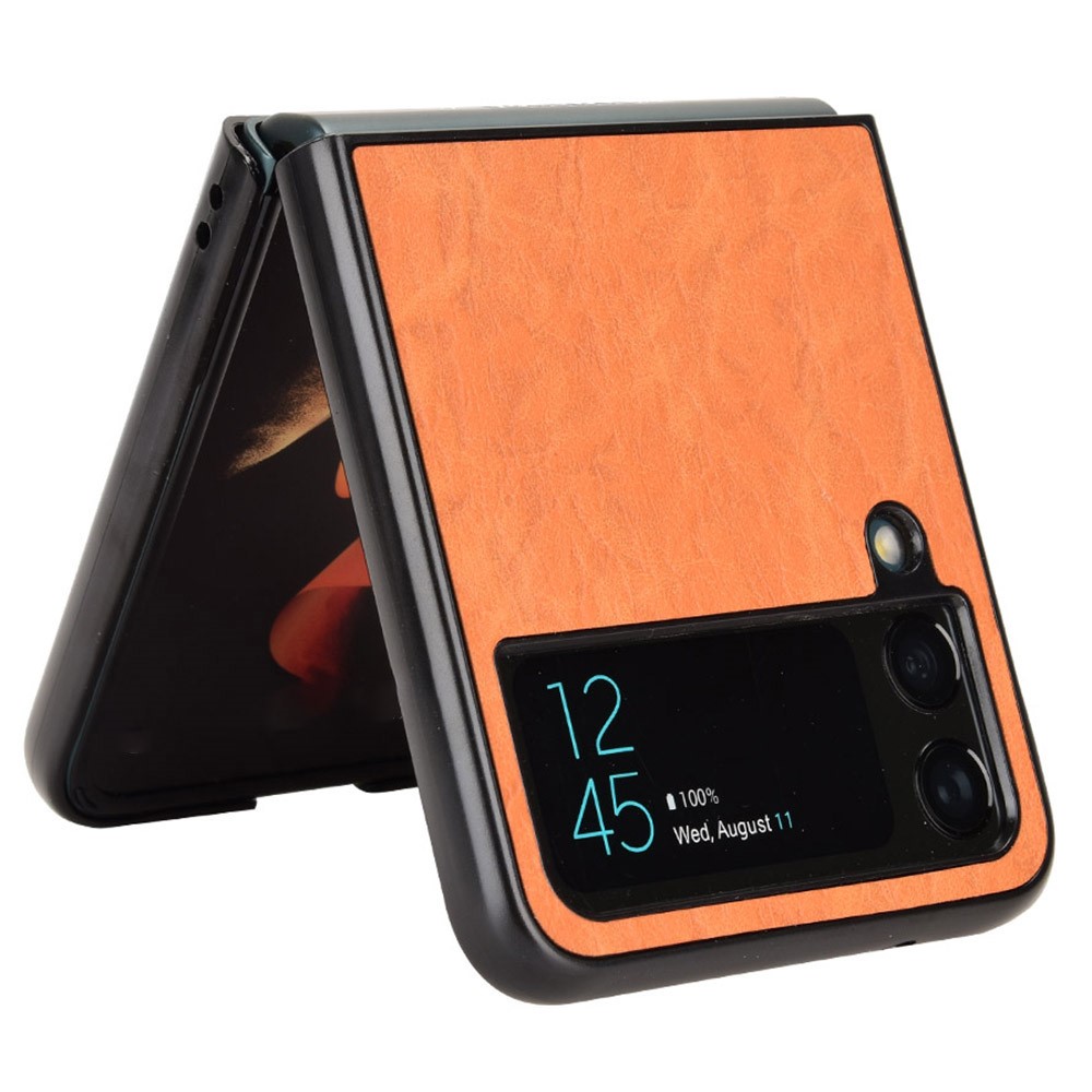 For Samsung Galaxy Z Flip4 5G Anti-scratch Phone Case Anti-fall Textured PU Leather Coated PC Cell Phone Cover - Brown-3