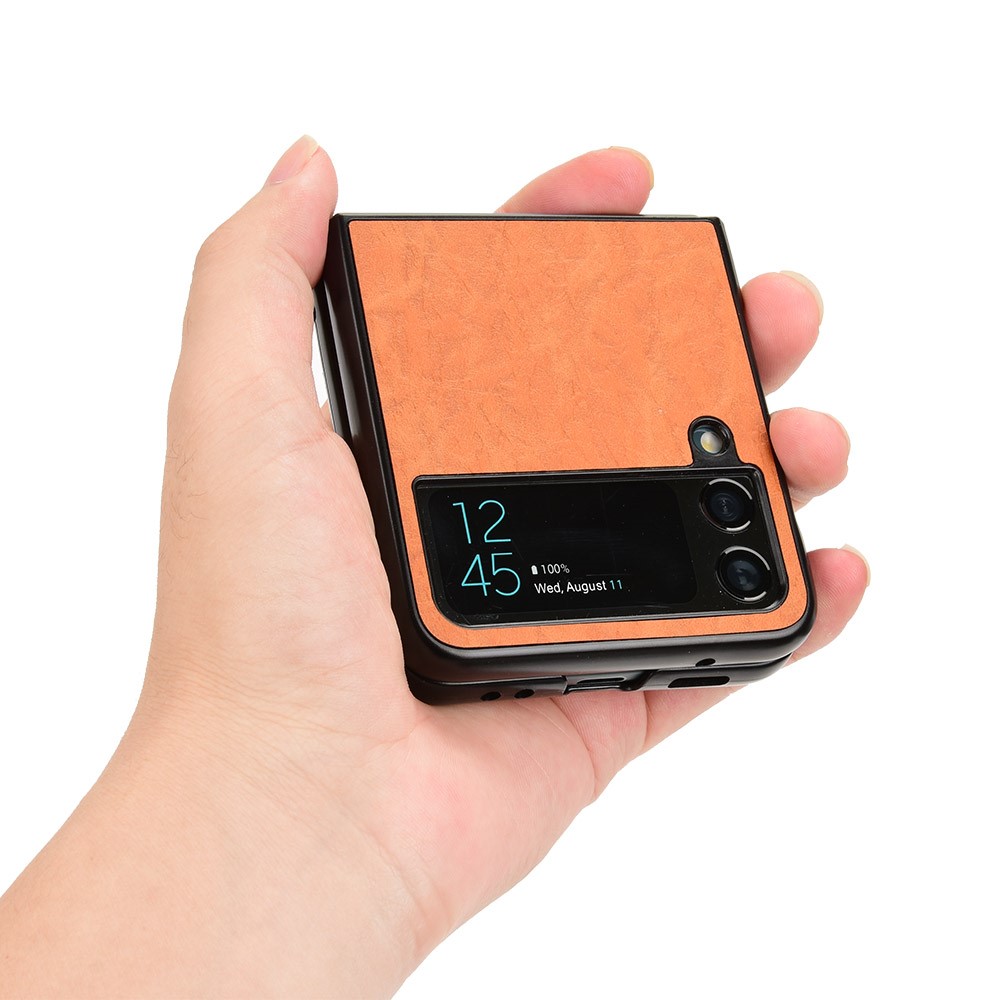 For Samsung Galaxy Z Flip4 5G Anti-scratch Phone Case Anti-fall Textured PU Leather Coated PC Cell Phone Cover - Brown-4