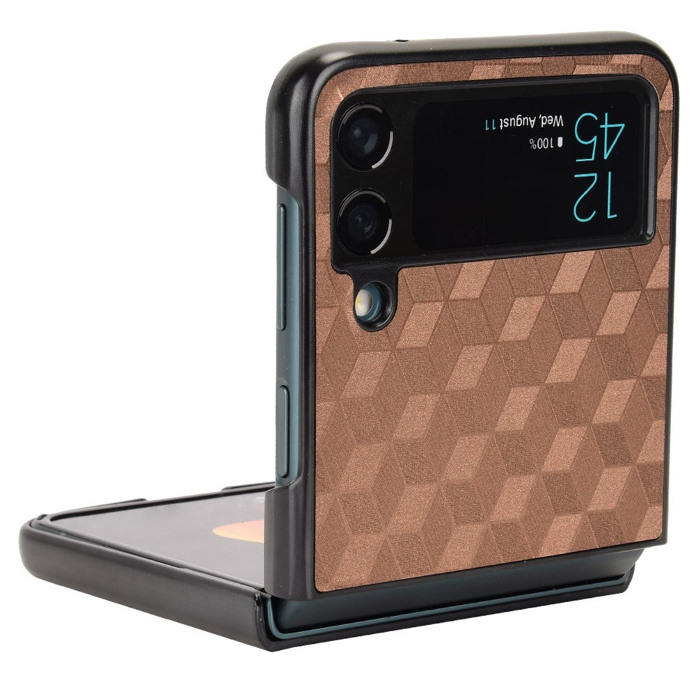 For Samsung Galaxy Z Flip4 5G Anti-scratch Rhombus Imprinted Folding Phone Case Anti-drop PU Leather Coated PC Cover - Brown-2