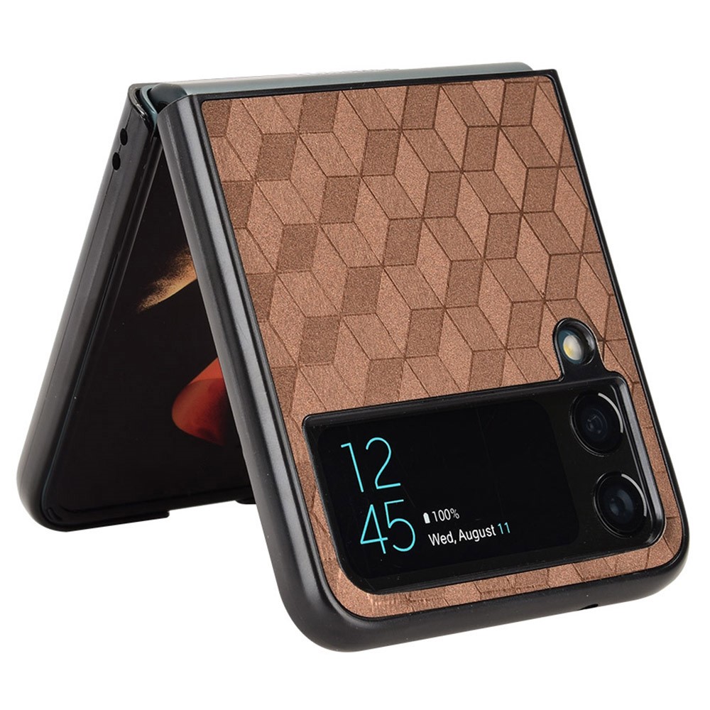 For Samsung Galaxy Z Flip4 5G Anti-scratch Rhombus Imprinted Folding Phone Case Anti-drop PU Leather Coated PC Cover - Brown-3