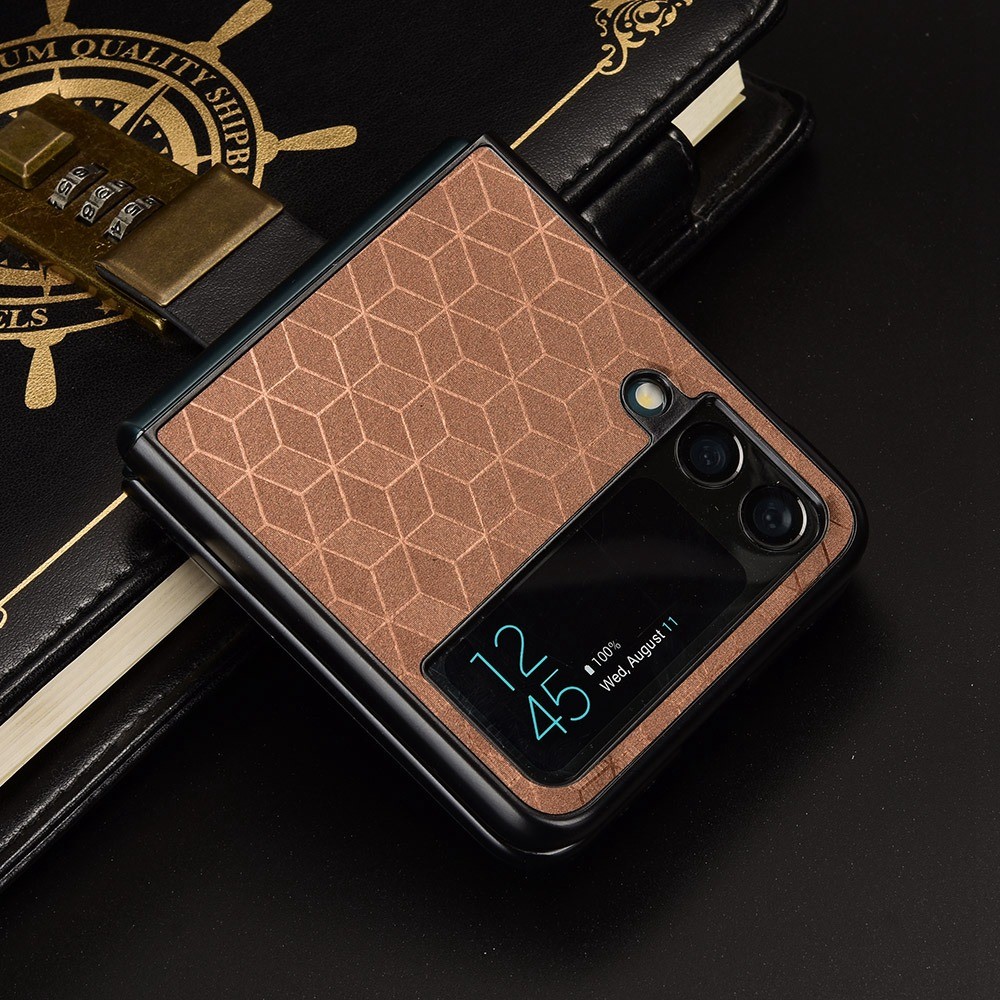 For Samsung Galaxy Z Flip4 5G Anti-scratch Rhombus Imprinted Folding Phone Case Anti-drop PU Leather Coated PC Cover - Brown-5