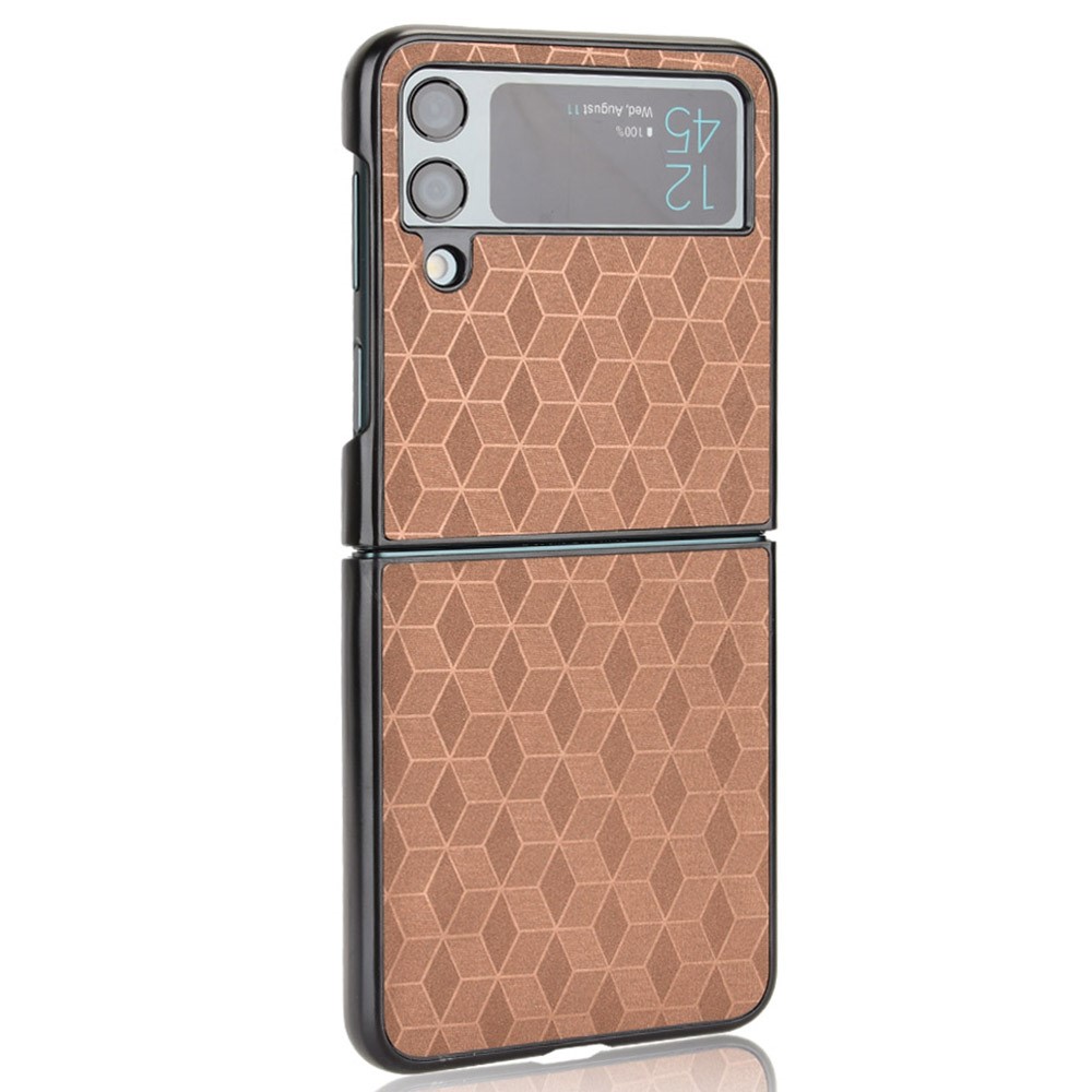For Samsung Galaxy Z Flip4 5G Anti-scratch Rhombus Imprinted Folding Phone Case Anti-drop PU Leather Coated PC Cover - Brown-6