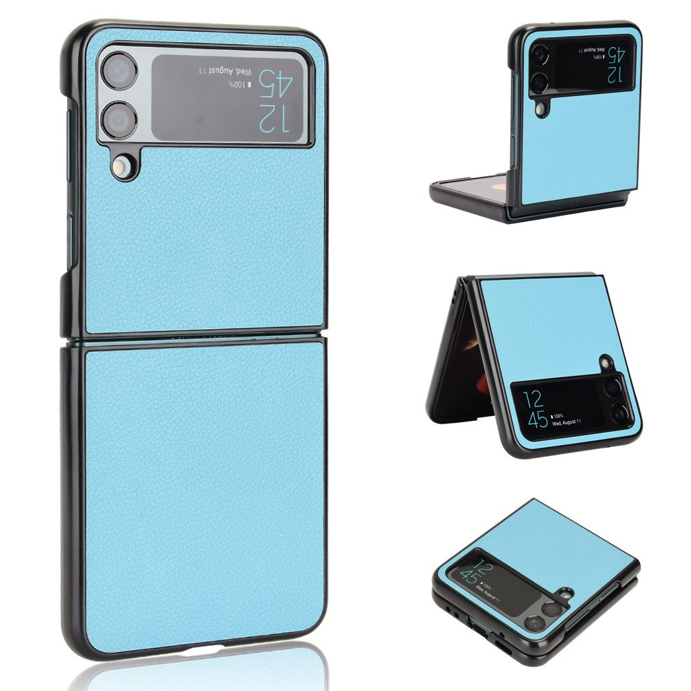 For Samsung Galaxy Z Flip4 5G Anti-wear Litchi Texture PU Leather Coated PC Case Drop-proof Cell Phone Cover - Baby Blue-1