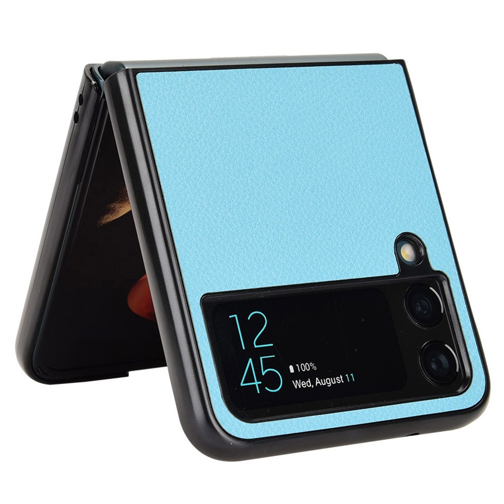 For Samsung Galaxy Z Flip4 5G Anti-wear Litchi Texture PU Leather Coated PC Case Drop-proof Cell Phone Cover - Baby Blue-3