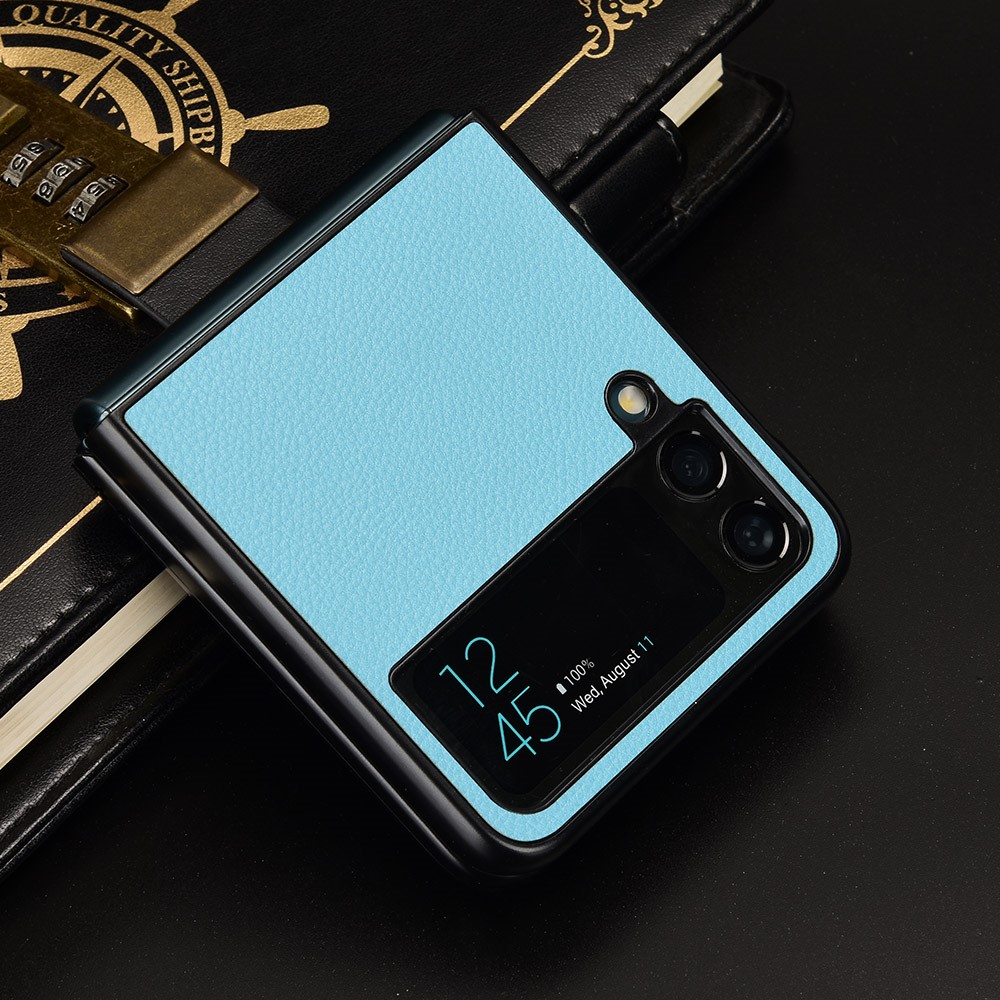 For Samsung Galaxy Z Flip4 5G Anti-wear Litchi Texture PU Leather Coated PC Case Drop-proof Cell Phone Cover - Baby Blue-5