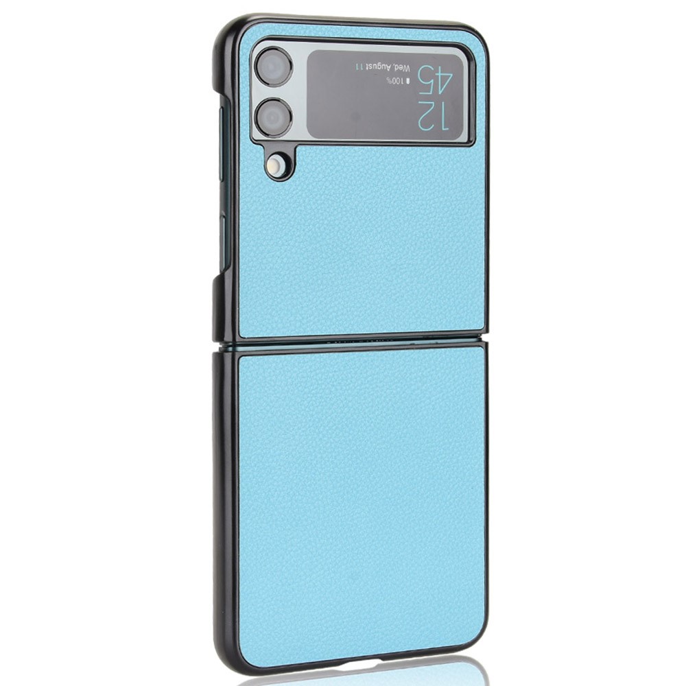 For Samsung Galaxy Z Flip4 5G Anti-wear Litchi Texture PU Leather Coated PC Case Drop-proof Cell Phone Cover - Baby Blue-6
