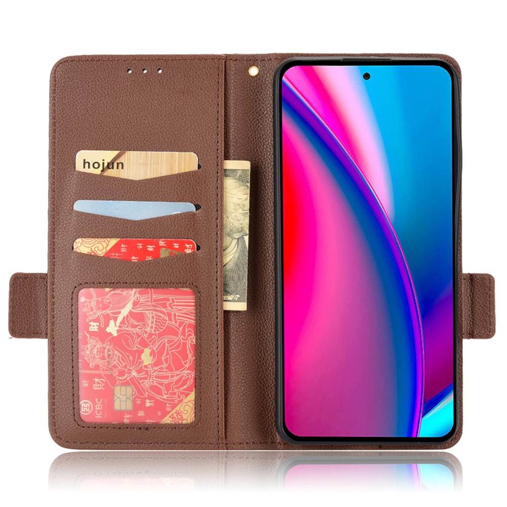 Wallet Phone Case for BLU G91s 4G Magnetic Clasp Flip Cover PU Leather Litchi Texture Phone Shell with Stand - Brown-2