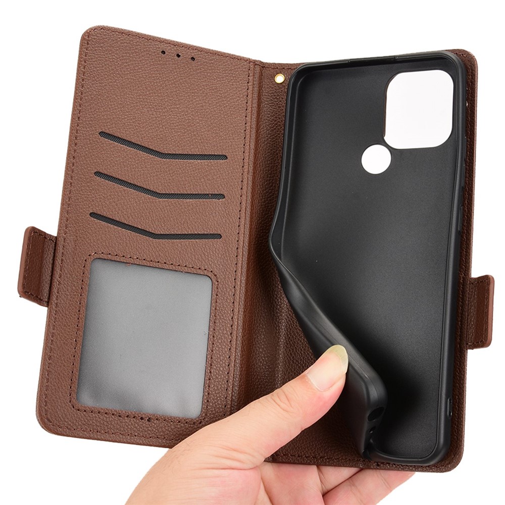 Wallet Phone Case for BLU G91s 4G Magnetic Clasp Flip Cover PU Leather Litchi Texture Phone Shell with Stand - Brown-6
