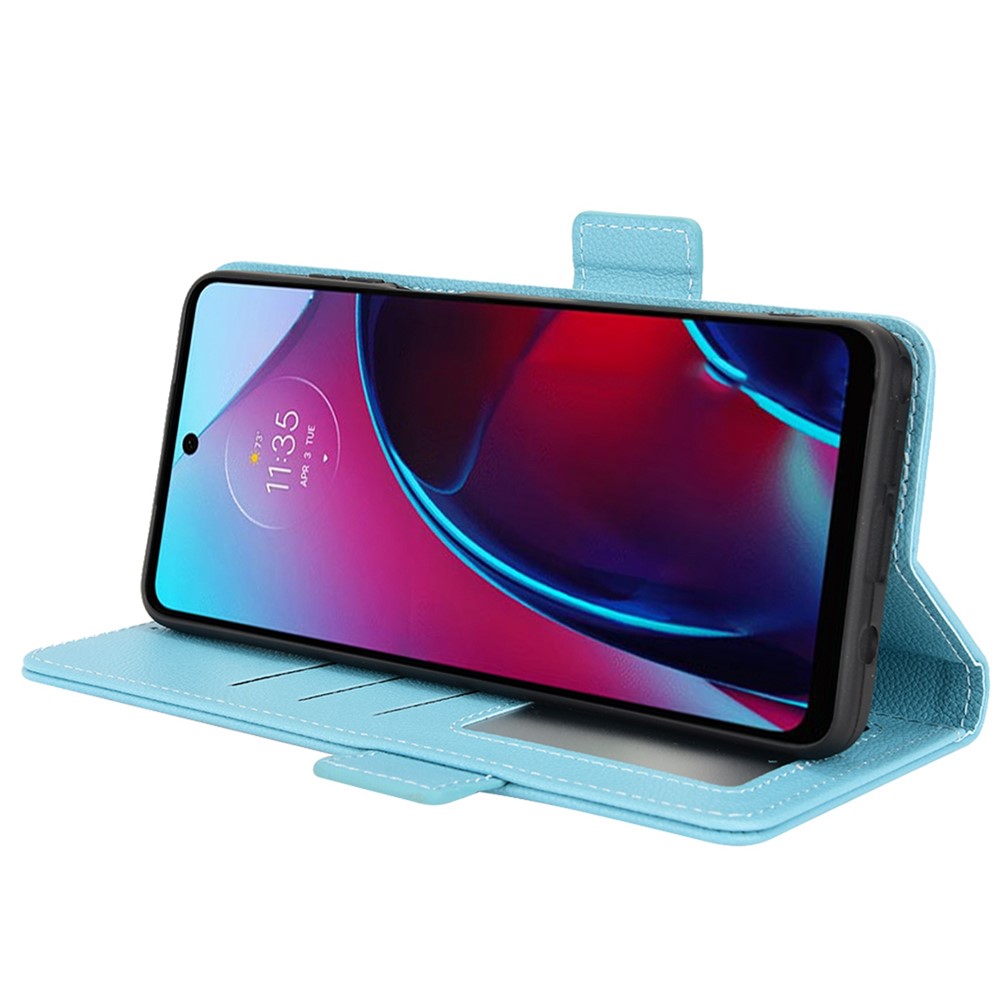 Protective Case for Motorola Moto G Stylus 5G (2022) Magnetic Clasp Folio Flip Cover PU Leather Litchi Texture Phone Case with Stand / Wallet - Baby Blue-3