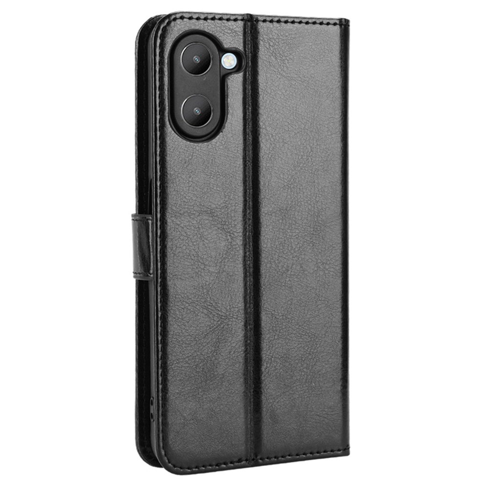 For Realme V20 5G Drop-proof Phone Wallet Case Anti-scratch Crazy Horse Texture PU Leather Stand Cover Protective Shell - Black-6