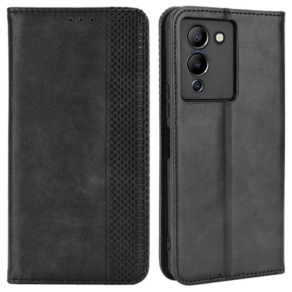 For Infinix Note 12 G96 / Note 12 Turbo / X670 Anti-fall Retro Texture Phone Flip Leather Case Wallet Stand Full Protection Magnetic Phone Cover - Black-1