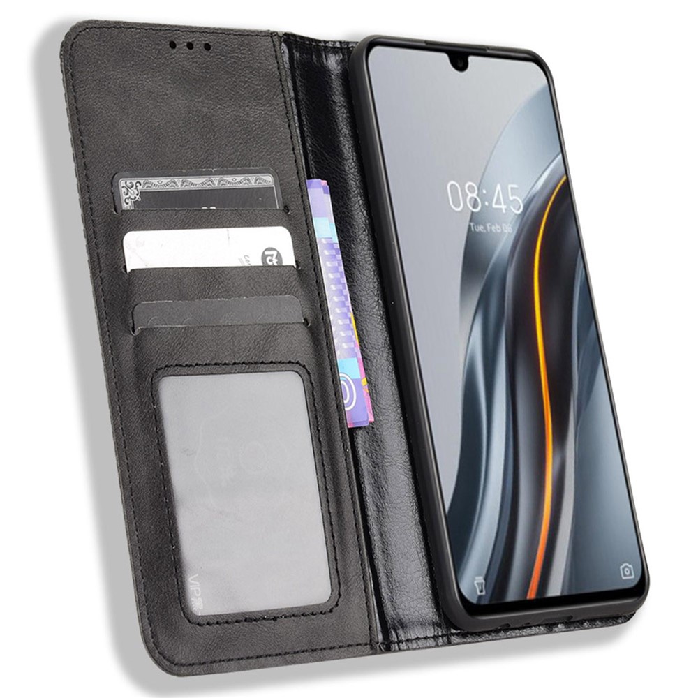 For Infinix Note 12 G96 / Note 12 Turbo / X670 Anti-fall Retro Texture Phone Flip Leather Case Wallet Stand Full Protection Magnetic Phone Cover - Black-2