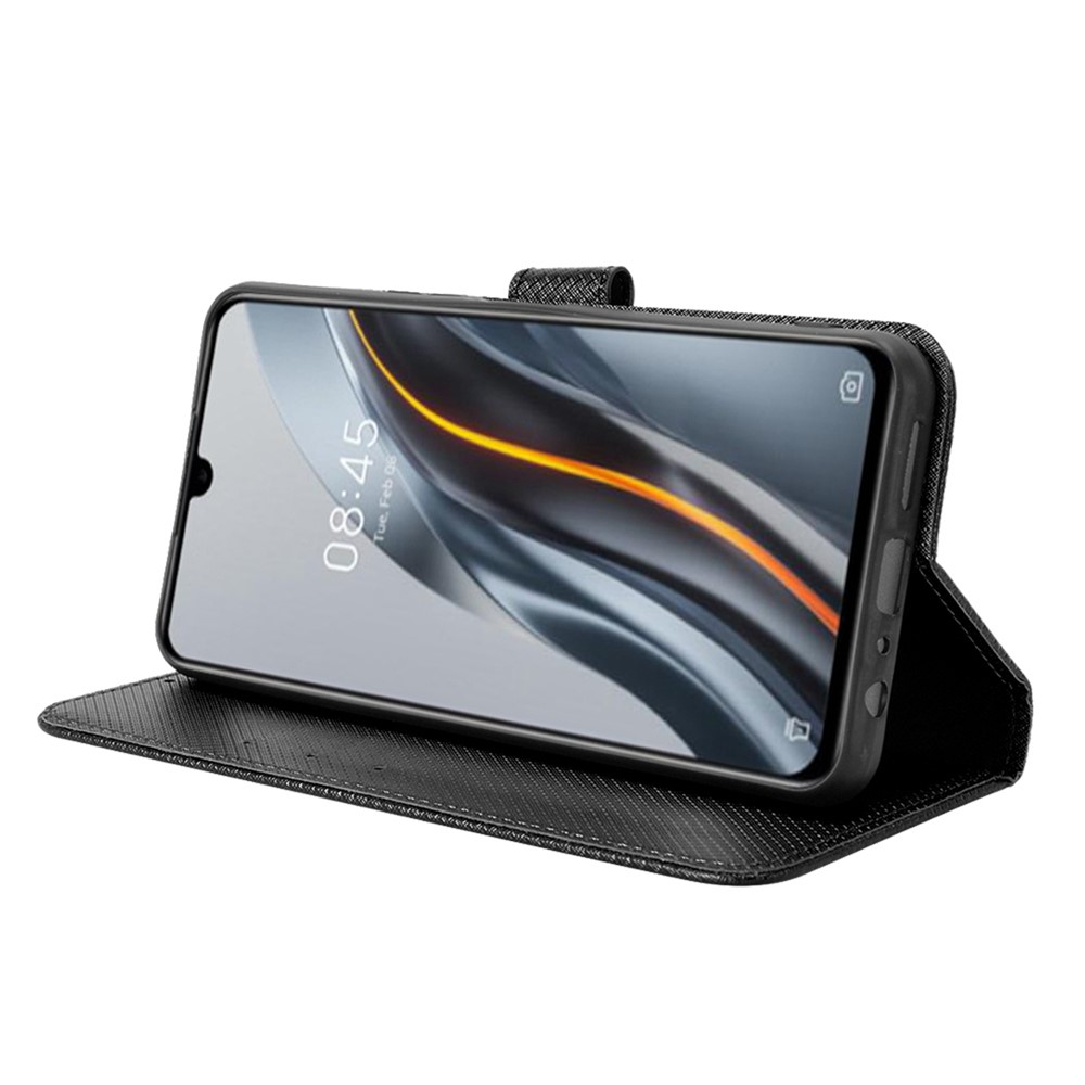 For Infinix Note 12 G96 / Note 12 Turbo / X670 Drop-proof Phone Flip Wallet Case Anti-wear Diamond Texture PU Leather Cover Stand Card Holder with Wrist Strap - Black-3