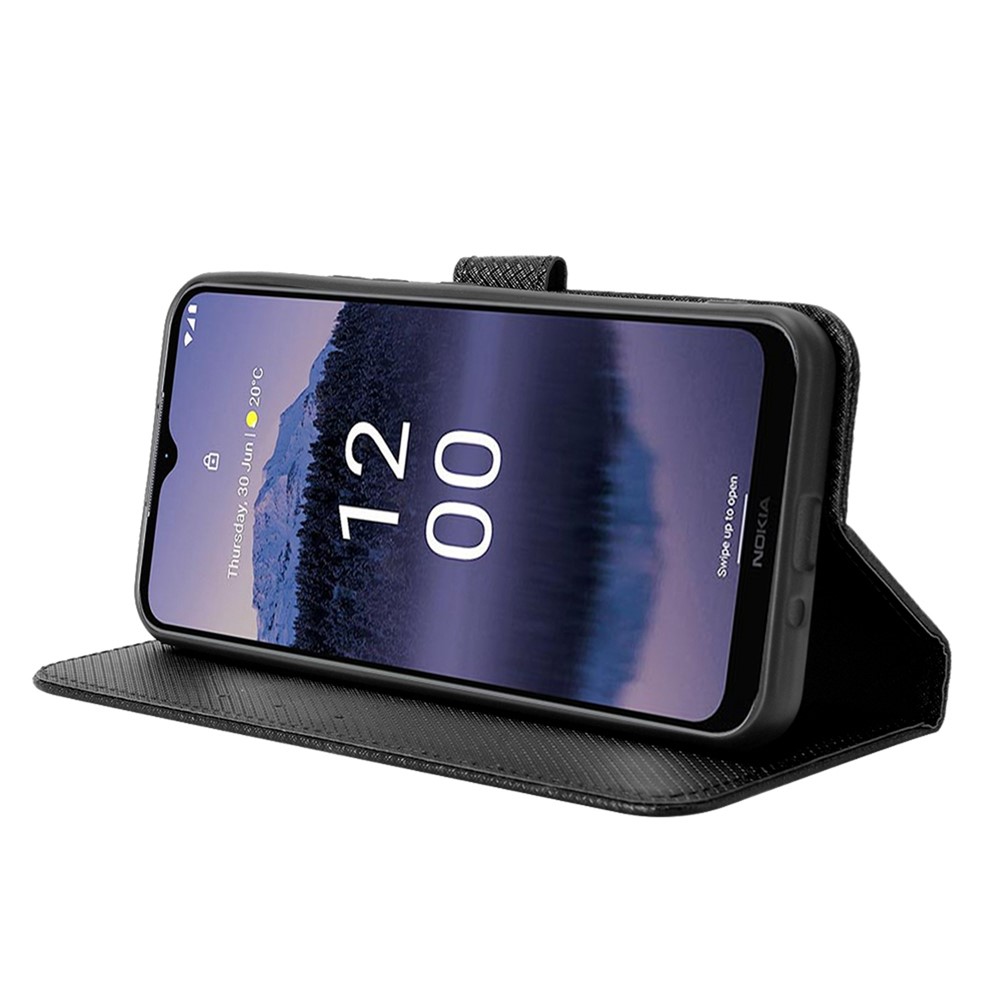 For Nokia G11 Plus 4G Shockproof Phone Wallet Case Anti-fall Full Protection Diamond Texture PU Leather Phone Cover with Wrist Strap - Black-3