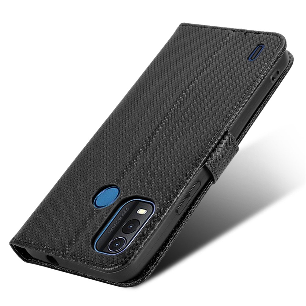 For Nokia G11 Plus 4G Shockproof Phone Wallet Case Anti-fall Full Protection Diamond Texture PU Leather Phone Cover with Wrist Strap - Black-4