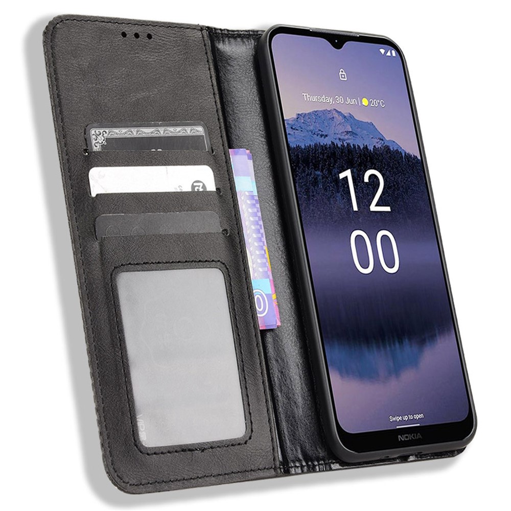 For Nokia G11 Plus 4G Auto Closing Magnetic Retro PU Leather Wallet Case Stand Function Phone Shell Cover - Black-2