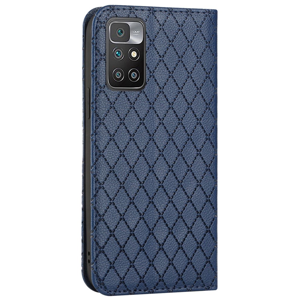 For Xiaomi Redmi Note 11 4G (MediaTek) / Redmi 10 4G (2021) / Redmi 10 2022 4G / 10 Prime RFID Blocking Phone Case, Magnetic Auto-absorbed PU Leather Imprinted Phone Cover with Stand Wallet - Blue-11