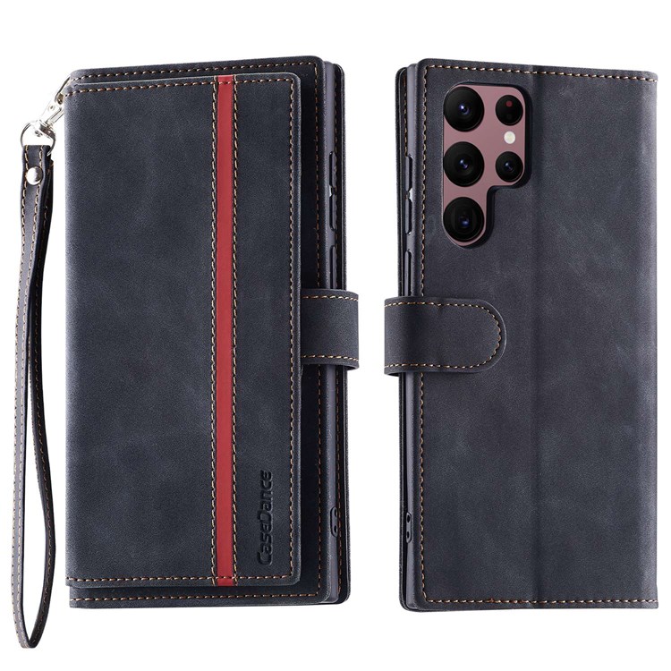 CASEDANCE Waltz 002 Series for Samsung Galaxy S21 Ultra 5G Lightweight Wallet Anti-scratch PU Leather Magnetic Phone Cover Stand Phone Case - Black-1