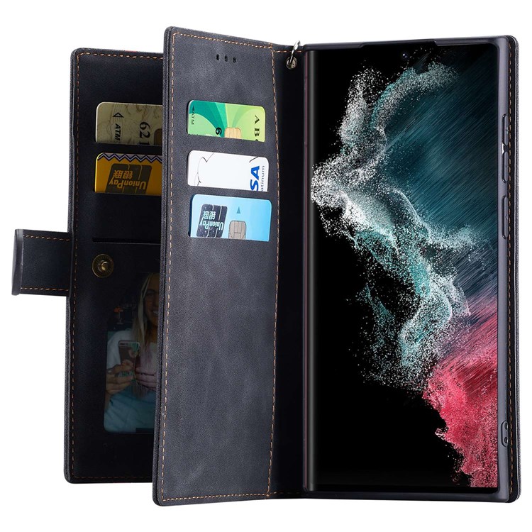 CASEDANCE Waltz 002 Series for Samsung Galaxy S21 Ultra 5G Lightweight Wallet Anti-scratch PU Leather Magnetic Phone Cover Stand Phone Case - Black-2