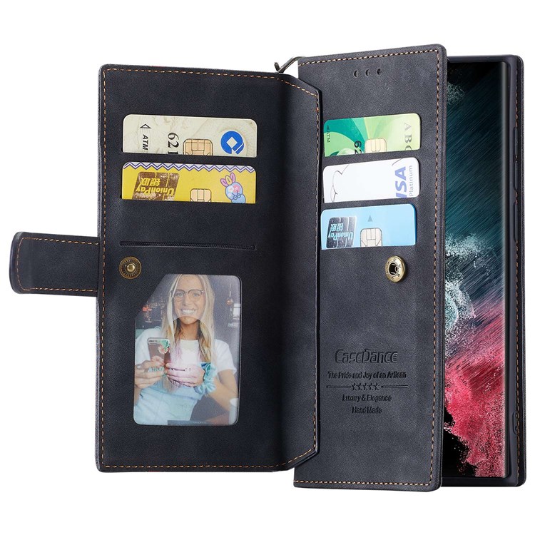 CASEDANCE Waltz 002 Series for Samsung Galaxy S21 Ultra 5G Lightweight Wallet Anti-scratch PU Leather Magnetic Phone Cover Stand Phone Case - Black-3