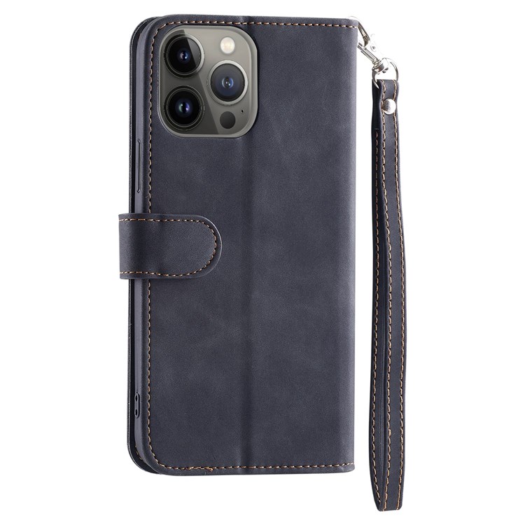 CASEDANCE Waltz 002 Series for iPhone 13 Pro Max 6.7 inch Anti-fingerprint PU Leather Magnetic Phone Cover Wallet Stand Case with Strap - Black-10