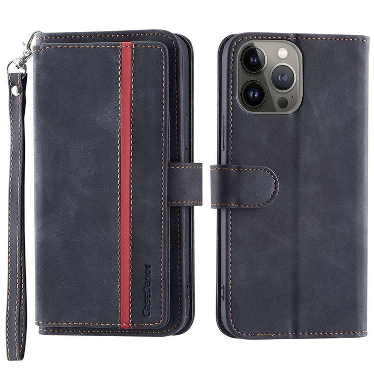 CASEDANCE Waltz 002 Series Magnetic Closure Phone Cover for iPhone 12 Pro Max 6.7 inch, Handy Strap Wallet Adjustable Stand Phone Case - Black-1