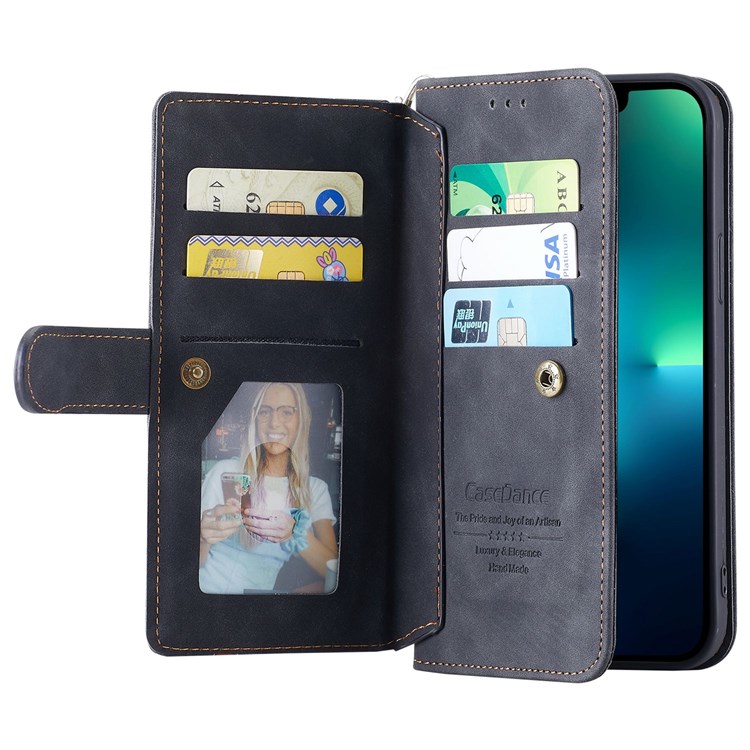 CASEDANCE Waltz 002 Series Magnetic Closure Phone Cover for iPhone 12 Pro Max 6.7 inch, Handy Strap Wallet Adjustable Stand Phone Case - Black-2