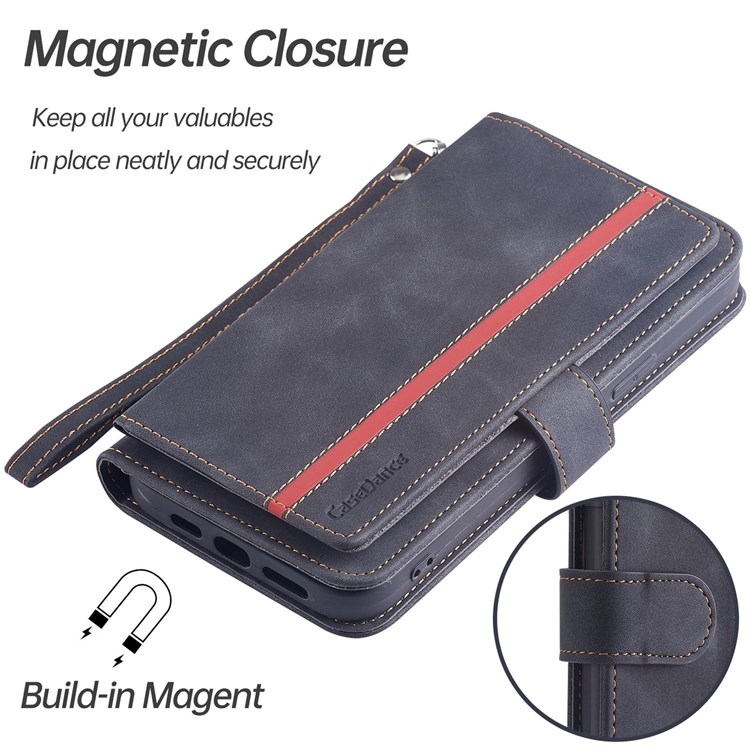 CASEDANCE Waltz 002 Series Magnetic Closure Phone Cover for iPhone 12 Pro Max 6.7 inch, Handy Strap Wallet Adjustable Stand Phone Case - Black-7