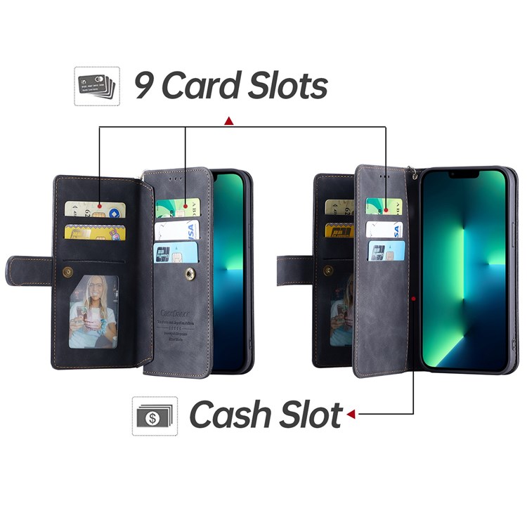 CASEDANCE Waltz 002 Series for iPhone 12 / 12 Pro 6.1 inch Anti-dust Shockproof PU Leather Magnetic Phone Cover Wallet Stand Phone Shell - Black-4