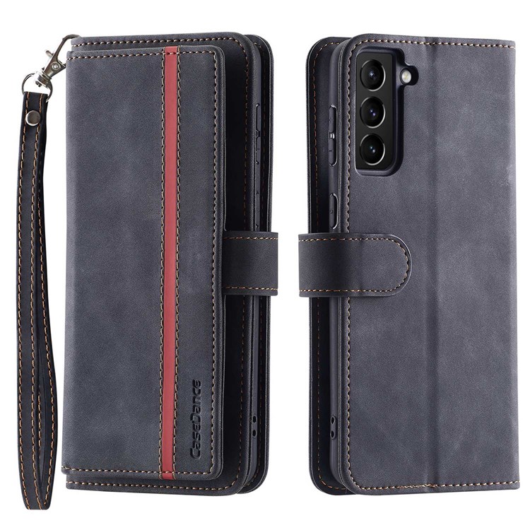CASEDANCE Waltz 002 Series for Samsung Galaxy S21+ 5G Stand Phone Case PU Leather Magnetic Full Coverage Wallet Cell Phone Shell - Black-1