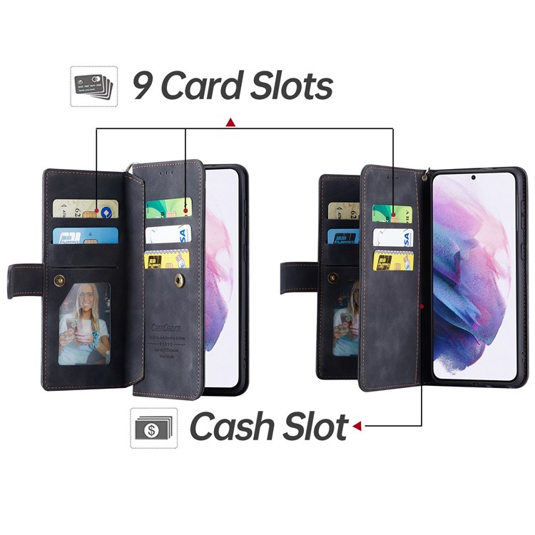 CASEDANCE Waltz 002 Series for Samsung Galaxy S21 5G / 4G Full Coverage Wallet Adjustable Stand Phone Case PU Leather Magnetic Absorption Cover - Black-4