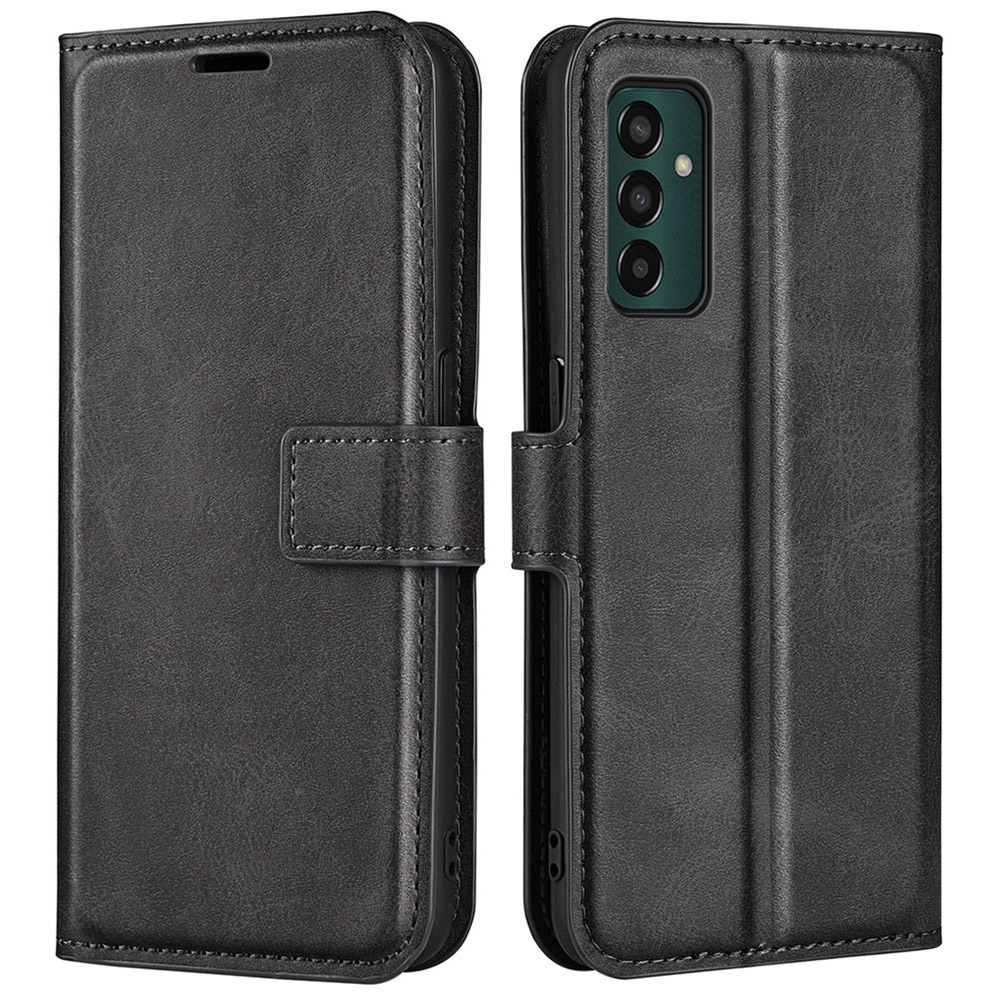 Stand Wallet Phone Case for Samsung Galaxy M13 4G, Textured PU Leather Square Magnetic Clasp Anti-drop Cover - Black-1