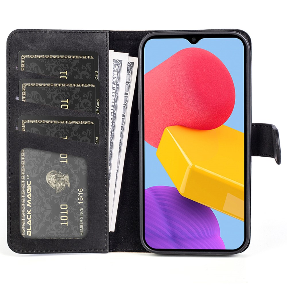 For Samsung Galaxy M13 4G Color Splicing PU Leather Stand Case Folio Flip Phone Wallet Cover - Black-2