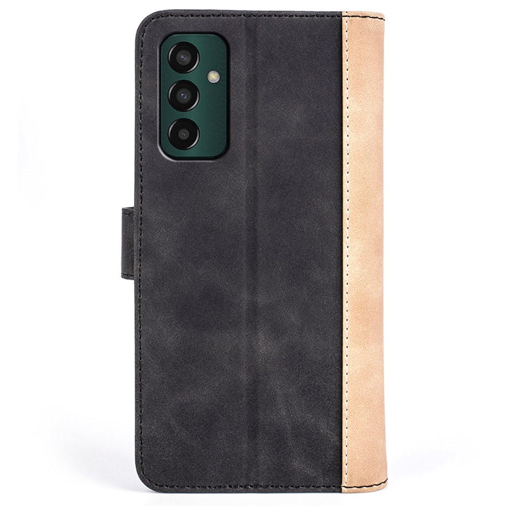 For Samsung Galaxy M13 4G Color Splicing PU Leather Stand Case Folio Flip Phone Wallet Cover - Black-7