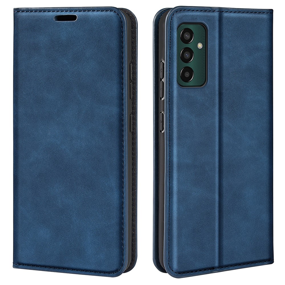For Samsung Galaxy M13 4G Skin-touch PU Leather Phone Case Auto Closure Magnetic Folio Flip Cover with Wallet Stand - Blue-1