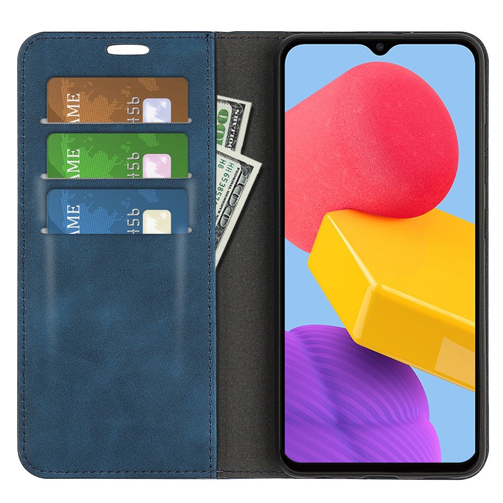 For Samsung Galaxy M13 4G Skin-touch PU Leather Phone Case Auto Closure Magnetic Folio Flip Cover with Wallet Stand - Blue-2