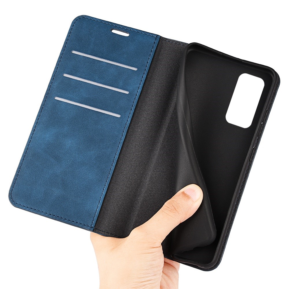For Samsung Galaxy M13 4G Skin-touch PU Leather Phone Case Auto Closure Magnetic Folio Flip Cover with Wallet Stand - Blue-4