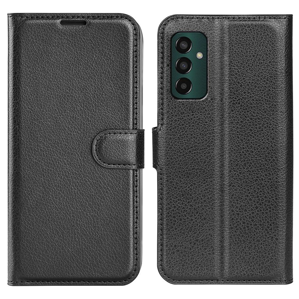 For Samsung Galaxy M13 4G Anti-scratch Litchi Texture PU Leather Case, Shockproof Wallet Stand Folio Flip Phone Cover - Black-1