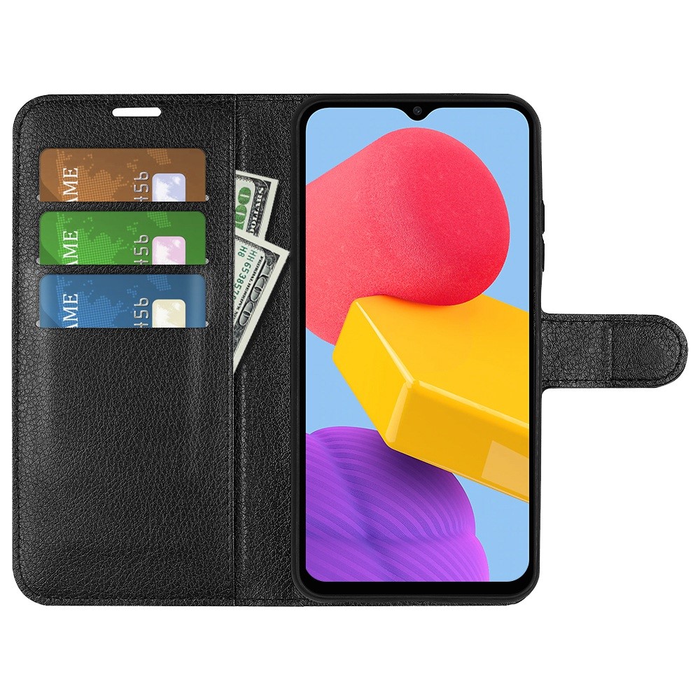 For Samsung Galaxy M13 4G Anti-scratch Litchi Texture PU Leather Case, Shockproof Wallet Stand Folio Flip Phone Cover - Black-2